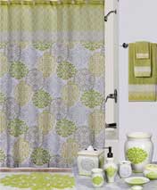 Creative Bath 100% cotton shower curtains and ceramic/wood accessories