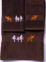 Kellsson Linens Embroidered Towels Moose Lodge Collection- Coffee Bean